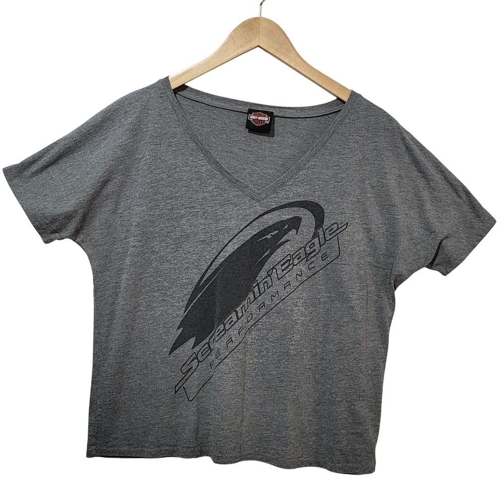 Harley-Davidson Womens Screamin Eagle Performance V-Neck Graphic Tee Gray Size M